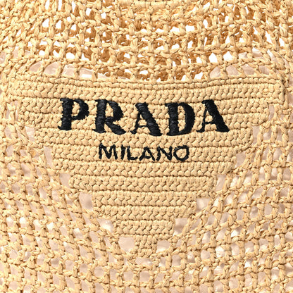 Prada Yarn Raffia Effect Crochet Logo Embroidered Tote Bag Naturale 7 of 10