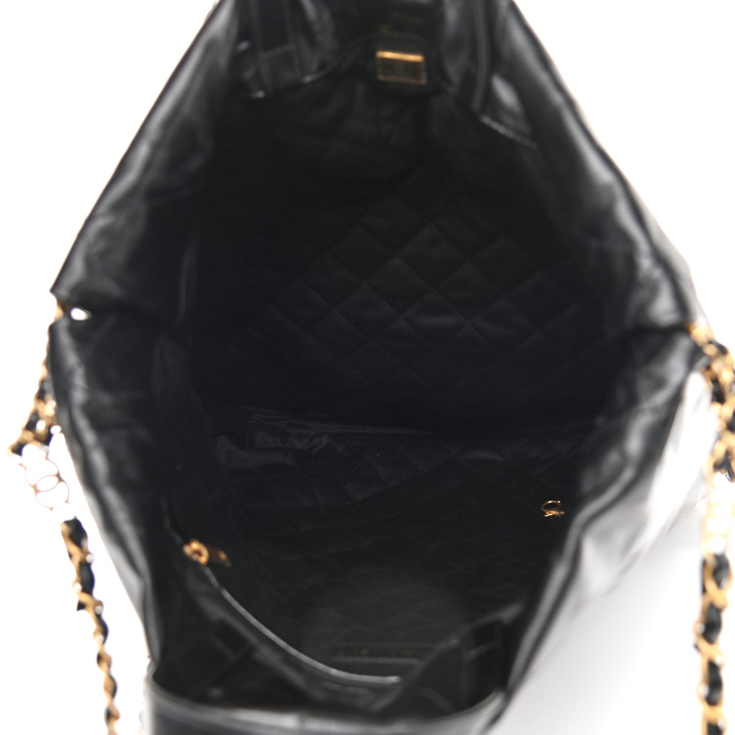 Shiny Calfskin Quilted Chanel 22 Backpack Black