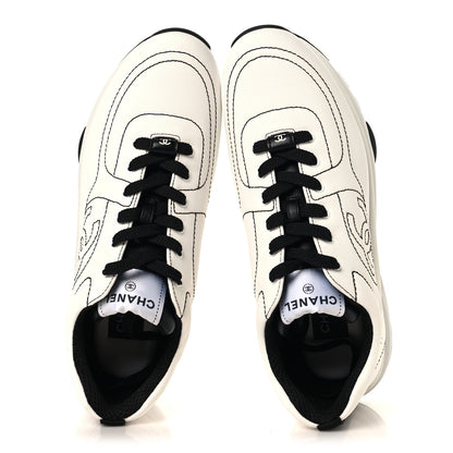 Chanel Cotton Womens CC Sneakers 39.5 White Black 2 of 10