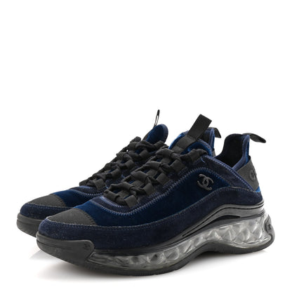 Chanel Suede Calfskin Velvet Grosgrain CC Sneakers 37 Navy Blue Black 4 of 10
