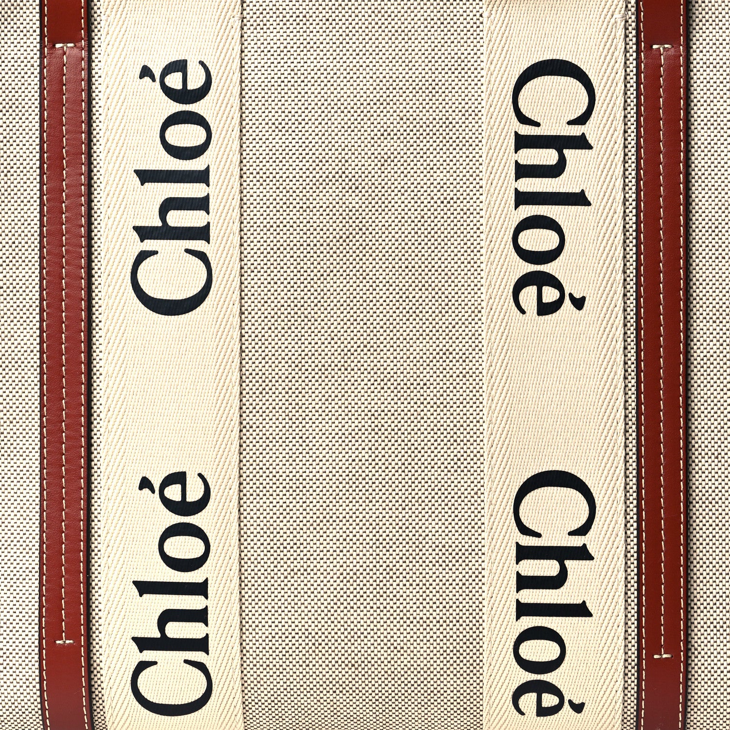 Chloe Cotton Calfskin Large Woody Ribbon Tote White Brown 9 of 11
