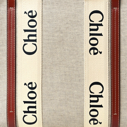 Chloe Cotton Calfskin Large Woody Ribbon Tote White Brown 9 of 11