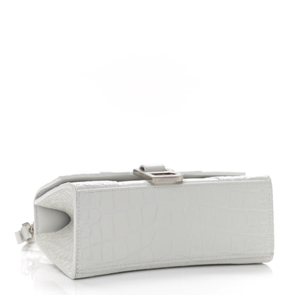 Balenciaga Shiny Calfskin Crocodile Embossed Hourglass Top Handle Bag XS White 4 of 12