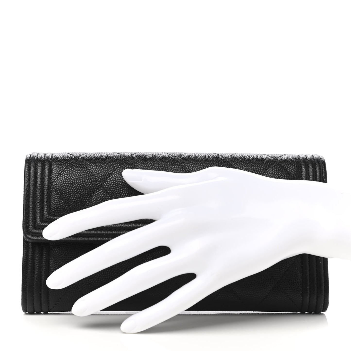 Caviar Quilted Long Boy Flap Wallet Black