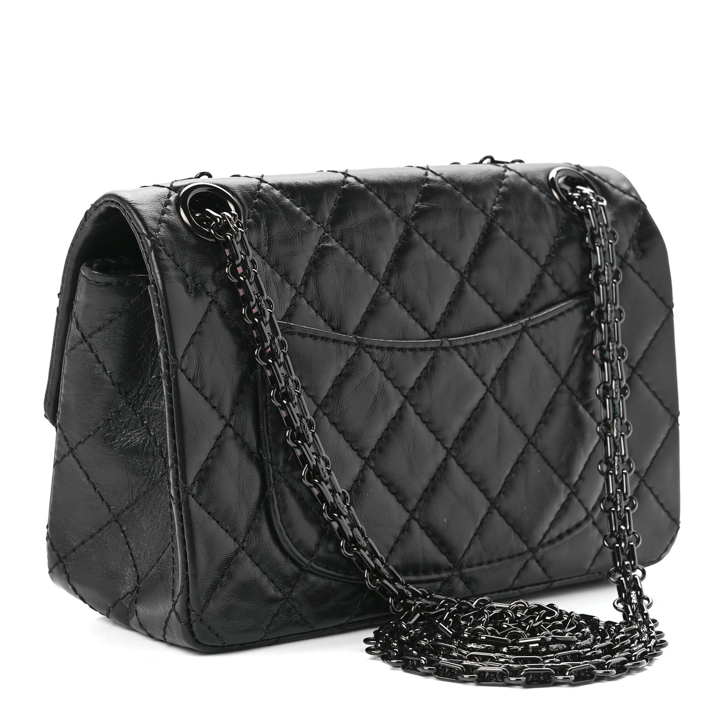 Aged Calfskin Quilted 2.55 Reissue Mini Flap So Black