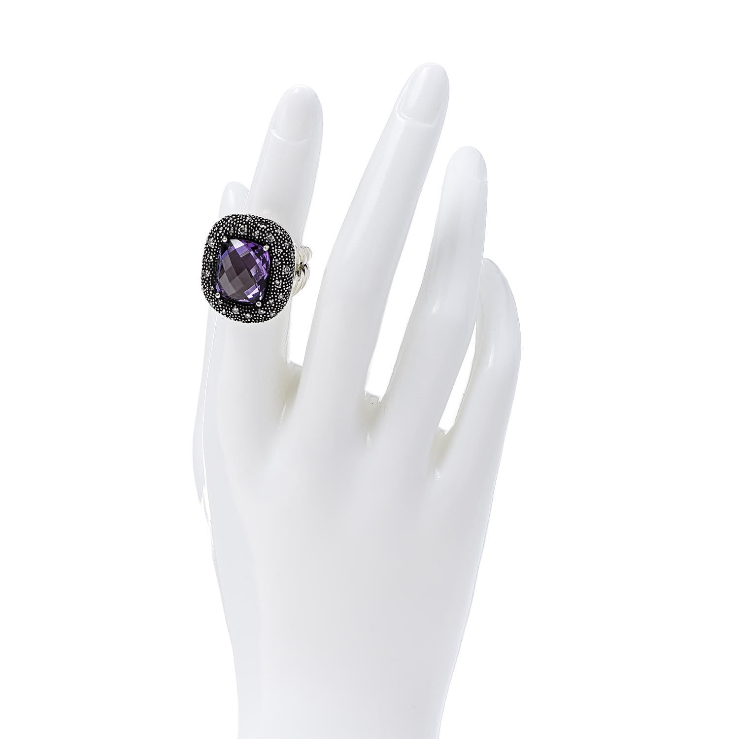 David Yurman Sterling Silver Diamond Amethyst 14mm Midnight Melange Ring 52 6 2 of 5