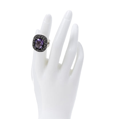 David Yurman Sterling Silver Diamond Amethyst 14mm Midnight Melange Ring 52 6 2 of 5