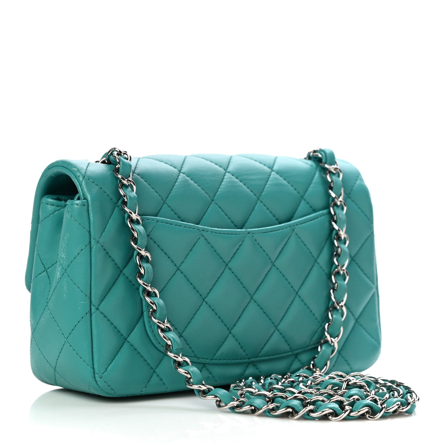 Chanel Lambskin Quilted Mini Rectangular Flap Turquoise 2 of 16