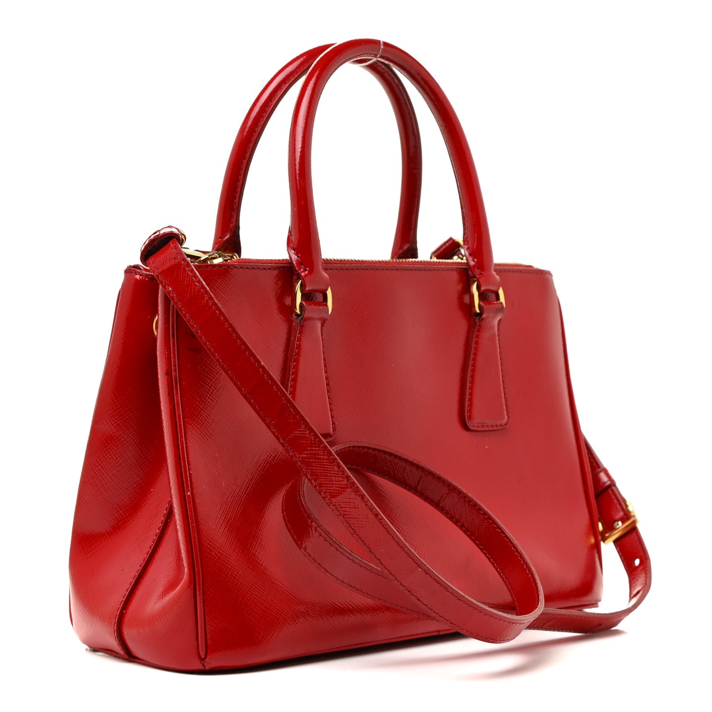 Saffiano Vernice Mini Galleria Double Zip Tote Rosso
