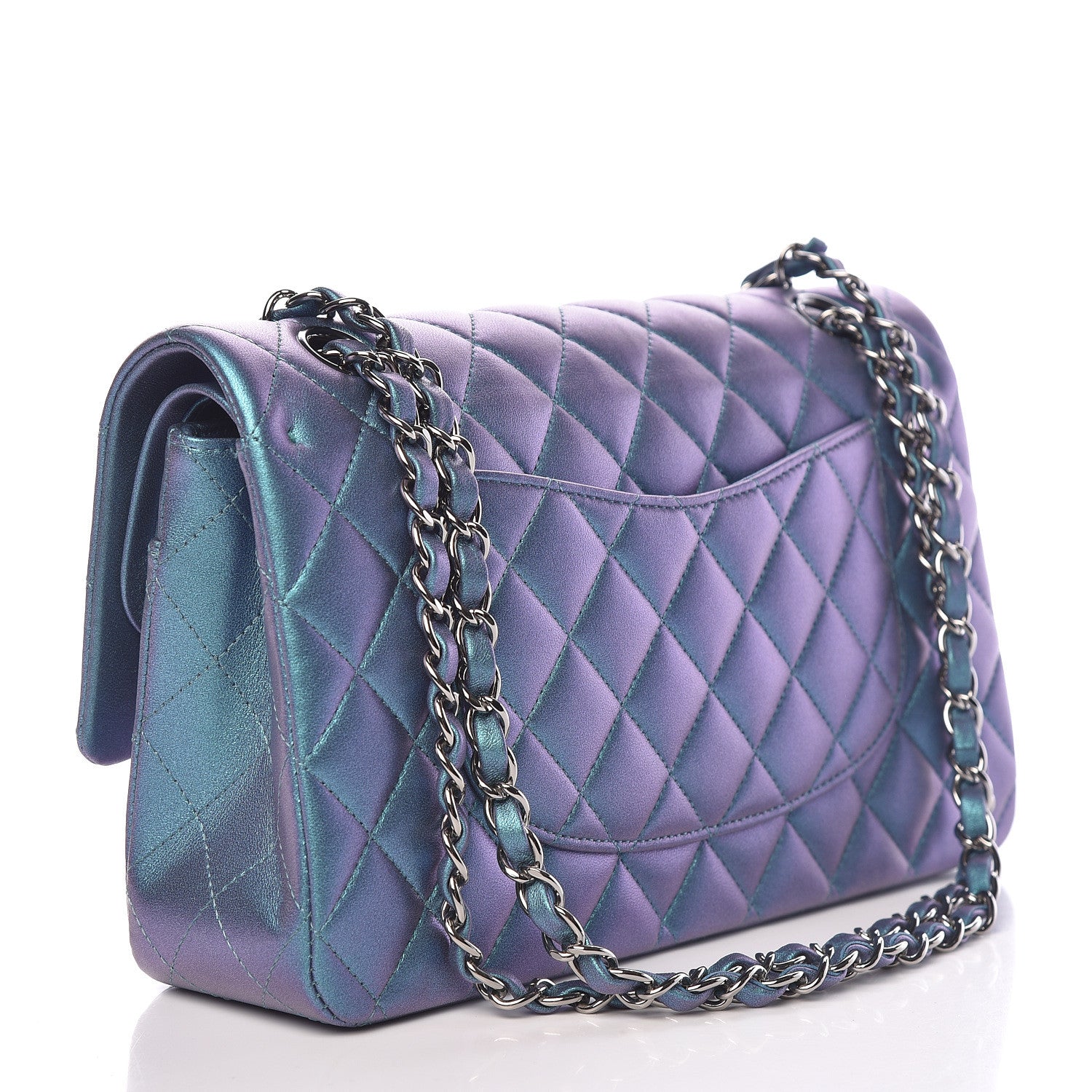 Chanel Metallic Lambskin Quilted Medium Double Flap Turquoise 3 of 15