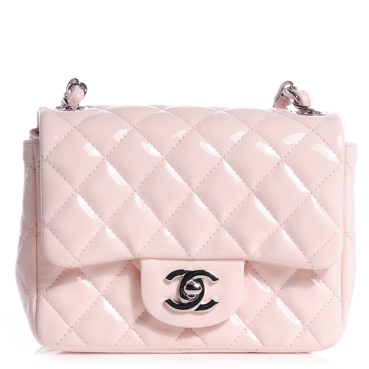 Patent Quilted Mini Square Flap Light Pink