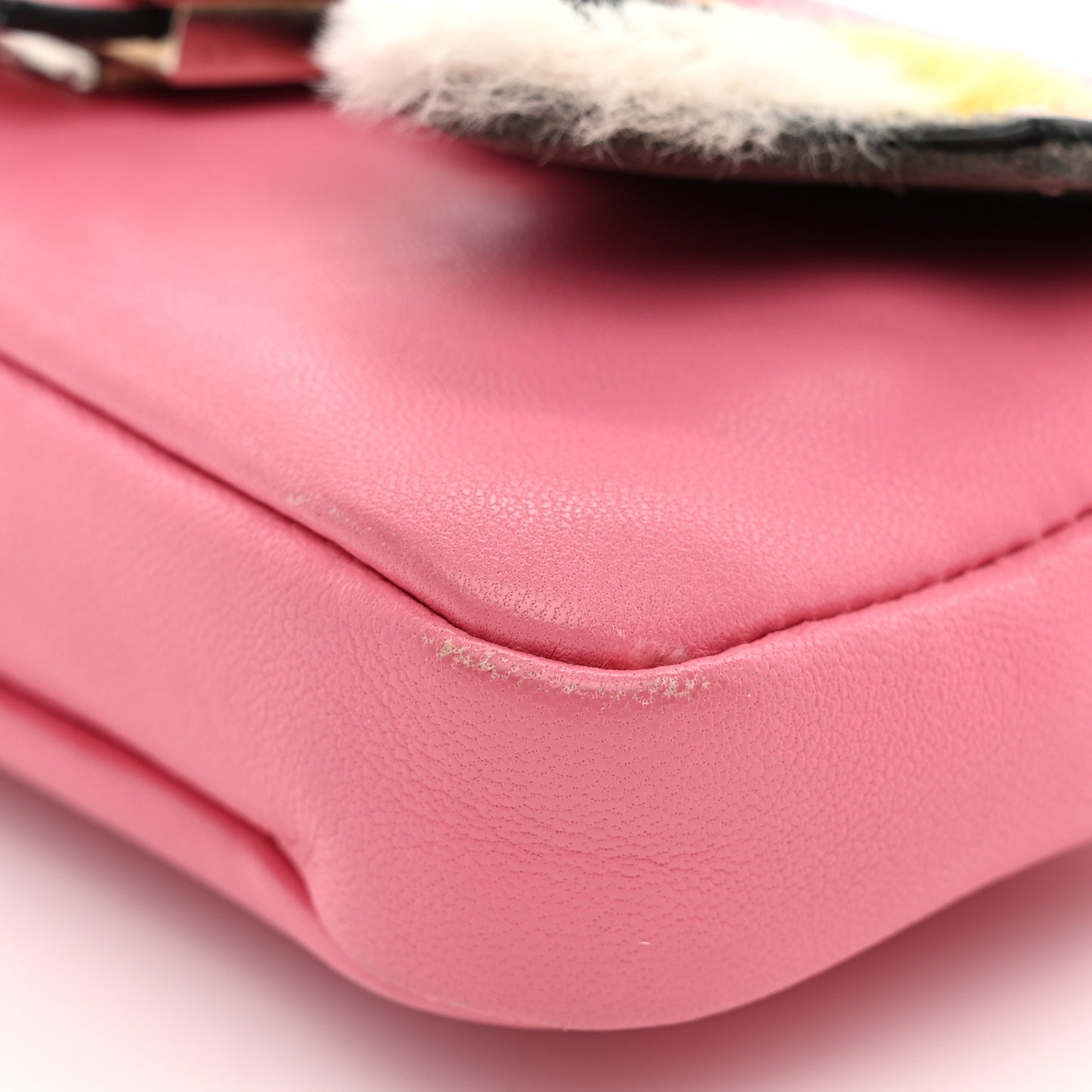 Nappa Rabbit Fox Fur Micro Buggie Baguette Rosa Fluo Multicolor