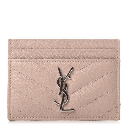 Saint Laurent Grain De Poudre Matelasse Chevron Monogram Credit Card Case Pale Blush 1 of 10