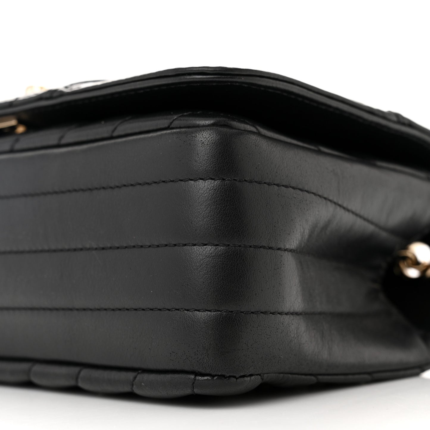 Calfskin Chevron Quilted Mini Statement Flap Black