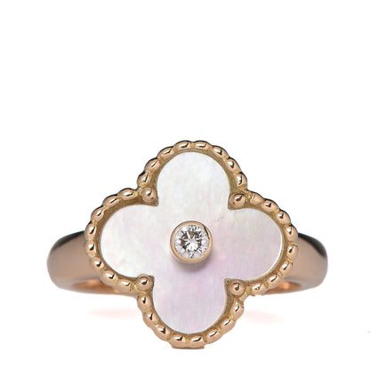 Van Cleef & Arpels 18K Yellow Gold Diamond Mother of Pearl Vintage Alhambra Ring 50 5.25 1 of 6