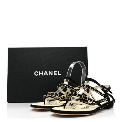 Chanel Kid Suede Chain Braided Sandals 36.5 Black 10 of 10