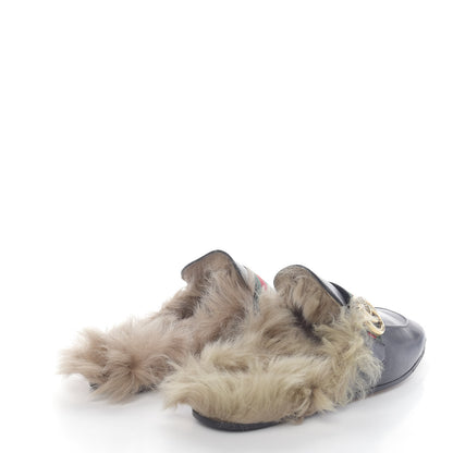 Gucci Goatskin Fur Web GG Mens Princetown Slippers 8 Black 4 of 8