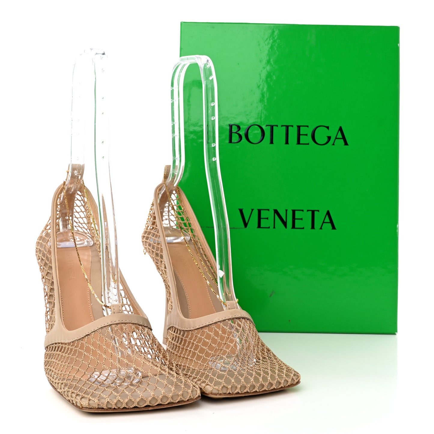 Mesh Calfskin Chain Stretch Pumps 40 Beige