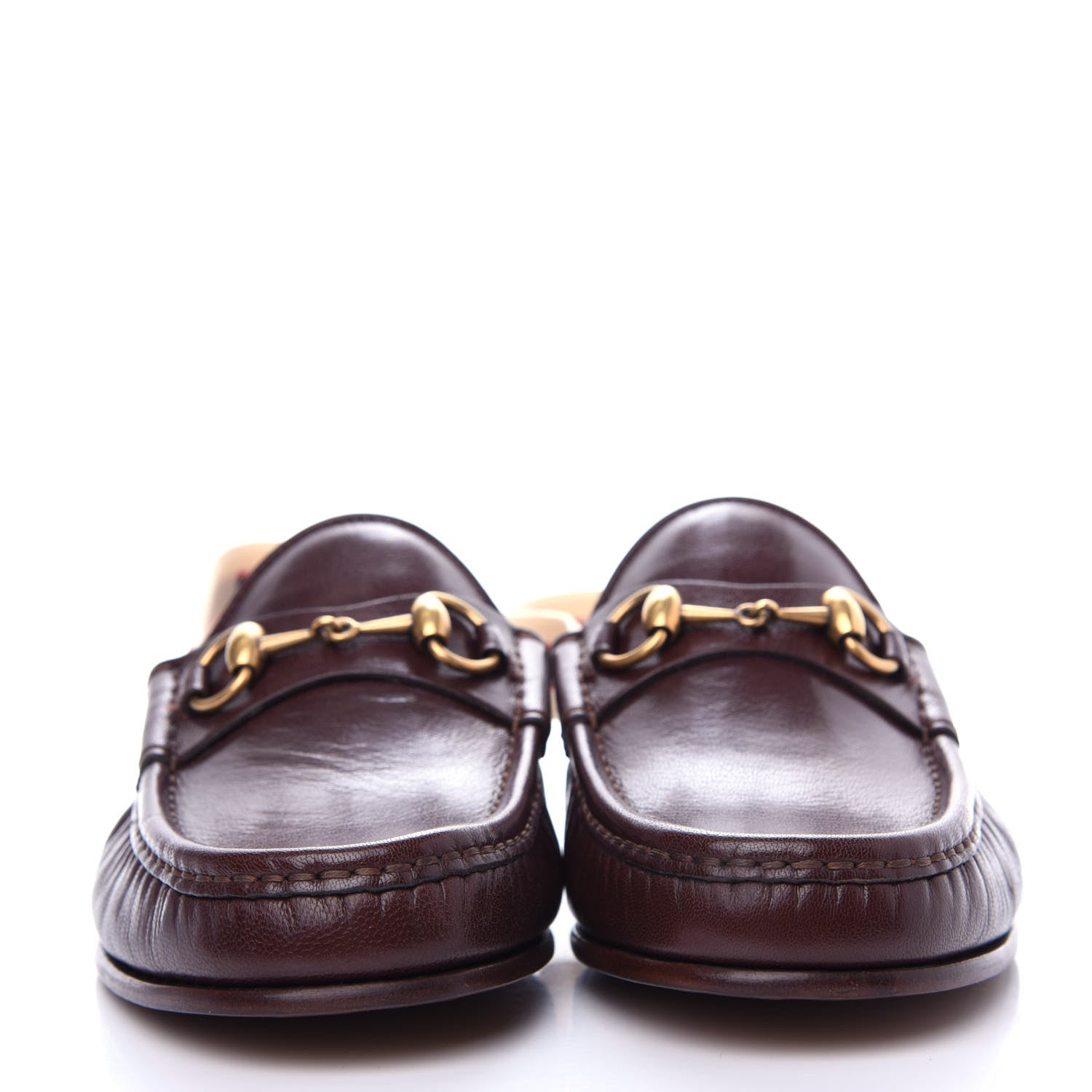 Gucci Goatskin Stripe Mens Horsebit Slingback Slippers 7 Brown 2 of 11