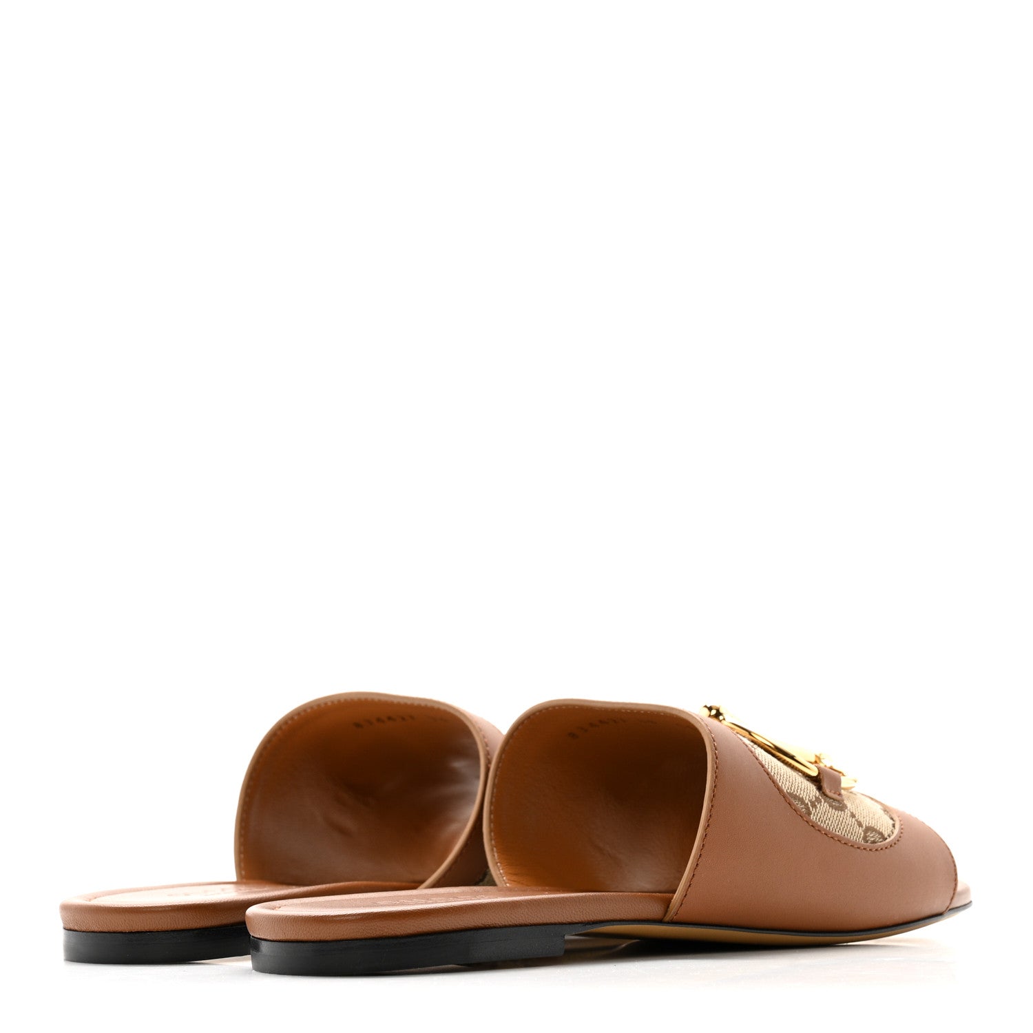 Gucci Calfskin Monogram Horsebit Womens Slide Sandals 39 Beige