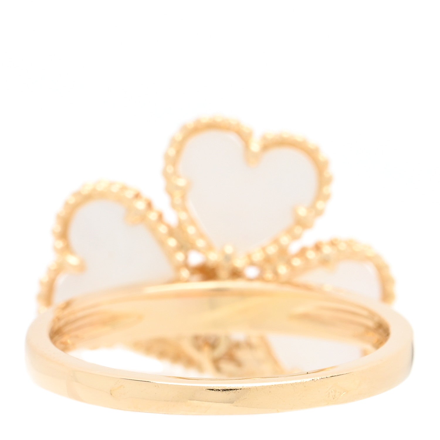 Van Cleef & Arpels 18K Yellow Gold Diamond Mother of Pearl Sweet Alhambra Effeuillage Ring 52 6 4 of 5