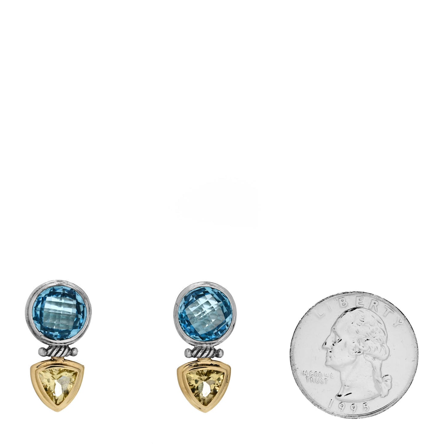 Sterling Silver 18K Yellow Gold Blue Topaz Citrine Renaissance Drop Earrings