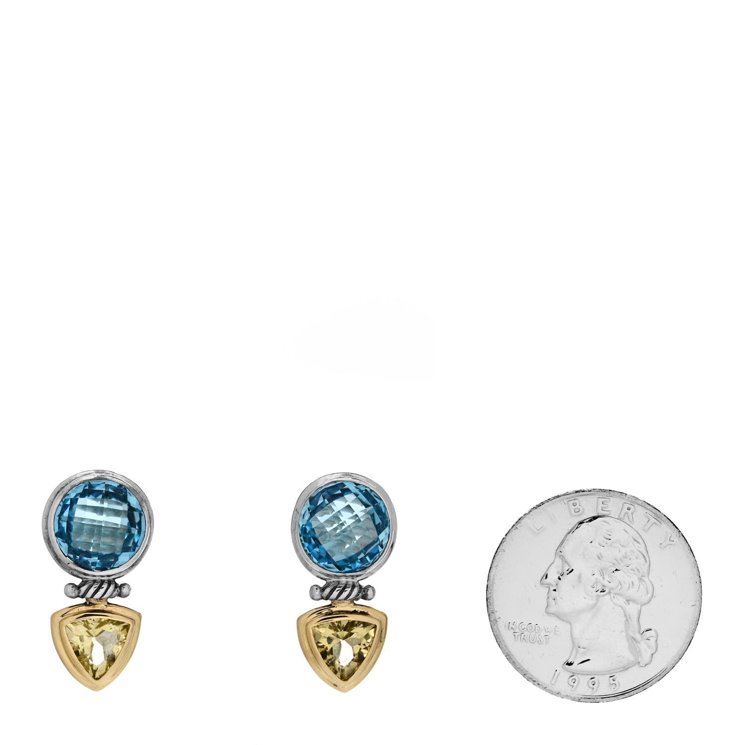 David Yurman Sterling Silver 18K Yellow Gold Blue Topaz Citrine Renaissance Drop Earrings 2 of 5