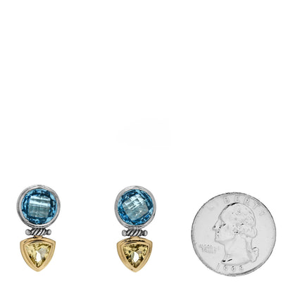David Yurman Sterling Silver 18K Yellow Gold Blue Topaz Citrine Renaissance Drop Earrings 2 of 5