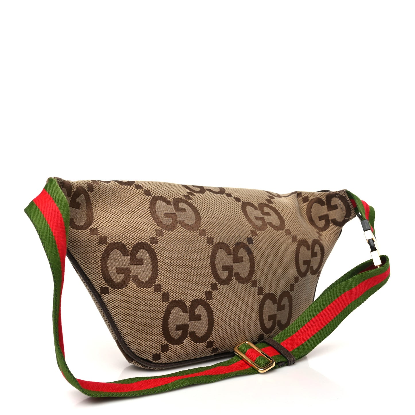 Monogram Jumbo GG Textured Dollar Calfskin Web Belt Bag Camel Ebony New Acero