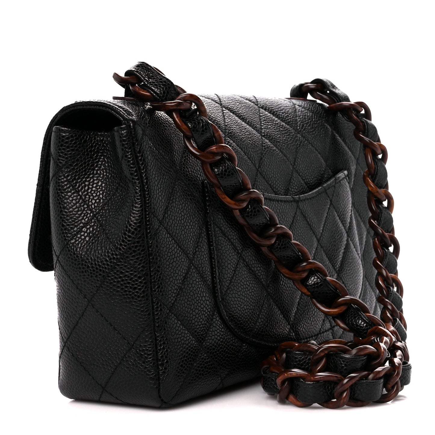 Caviar Quilted Tortoise Medium Single Flap Black