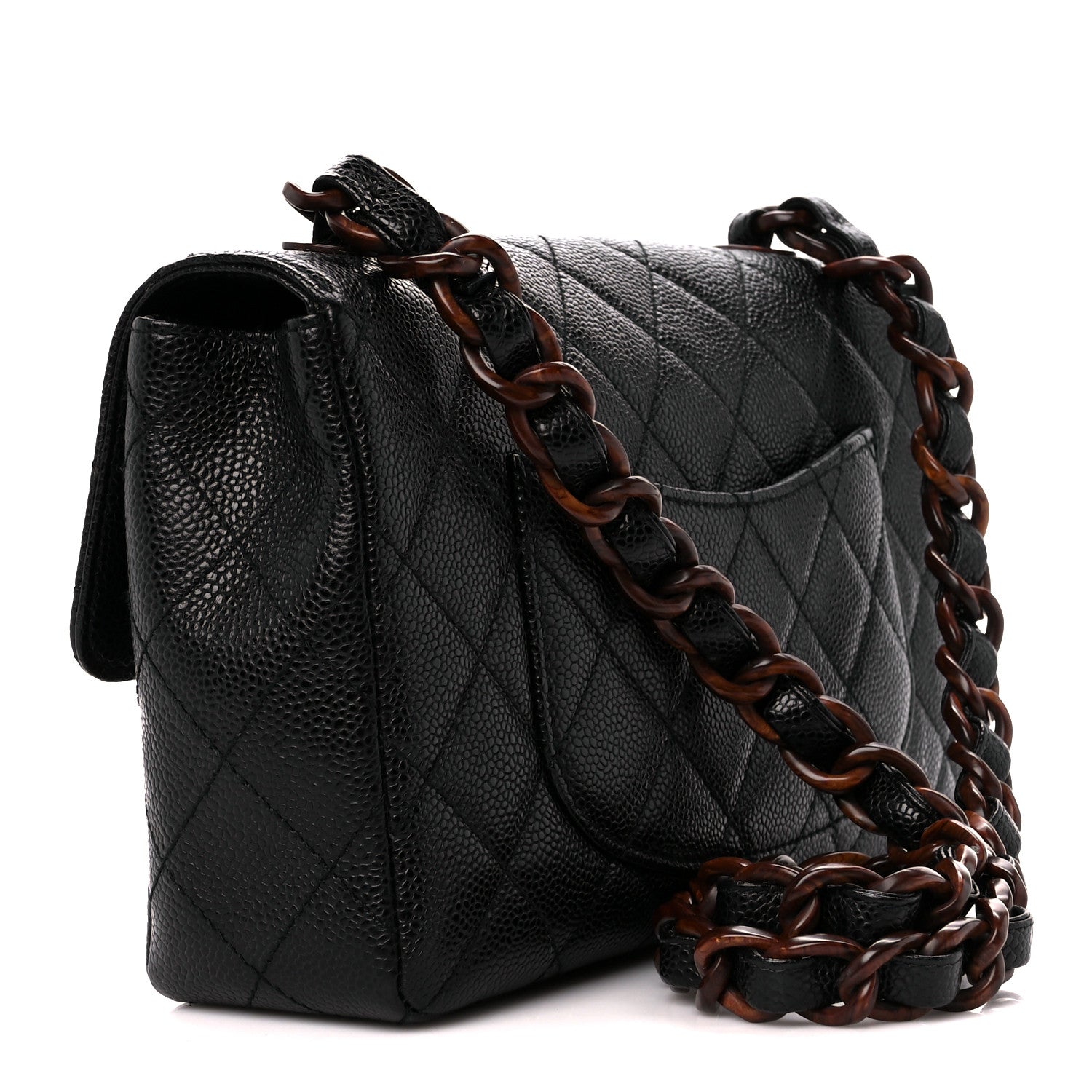 Chanel Caviar Quilted Tortoise Medium Single Flap Black 3 of 11