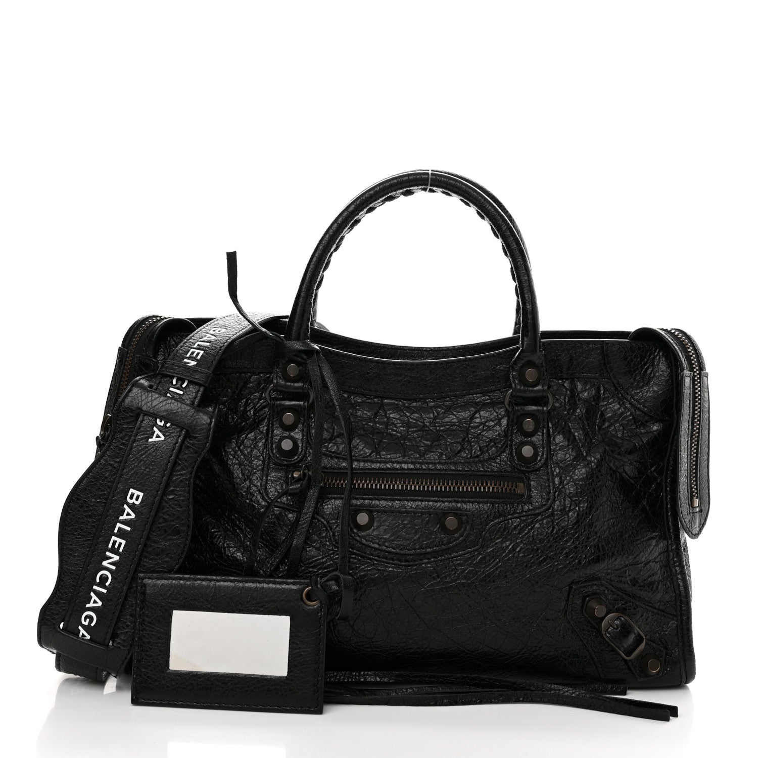 Balenciaga Agneau Classic Hardware S City Logo Strap Black White 3 of 14