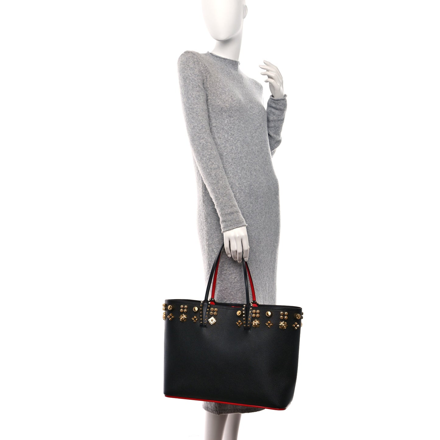 Calfskin Empire Spike Studded East West Cabata Tote Black Gold