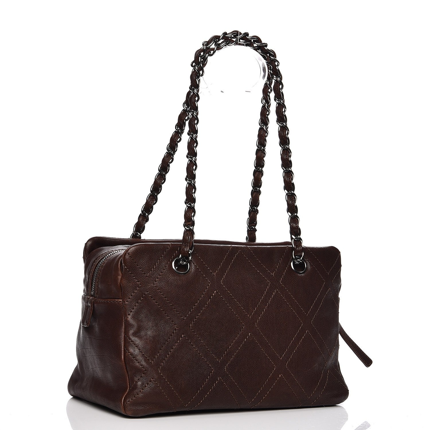 Chanel Calfskin Small Diamond Stitch Tote Dark Brown 3 of 12