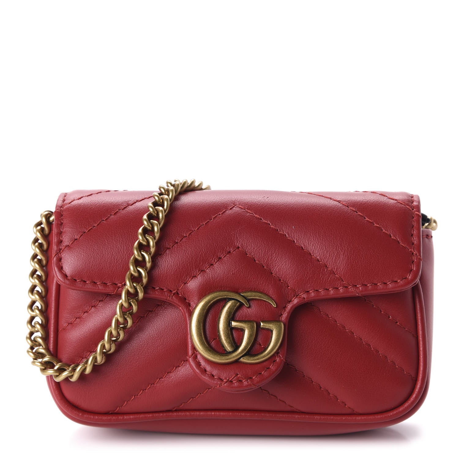 Gucci Calfskin Matelasse GG Marmont 2.0 Coin Purse On A Chain Hibiscus Red 1 of 10
