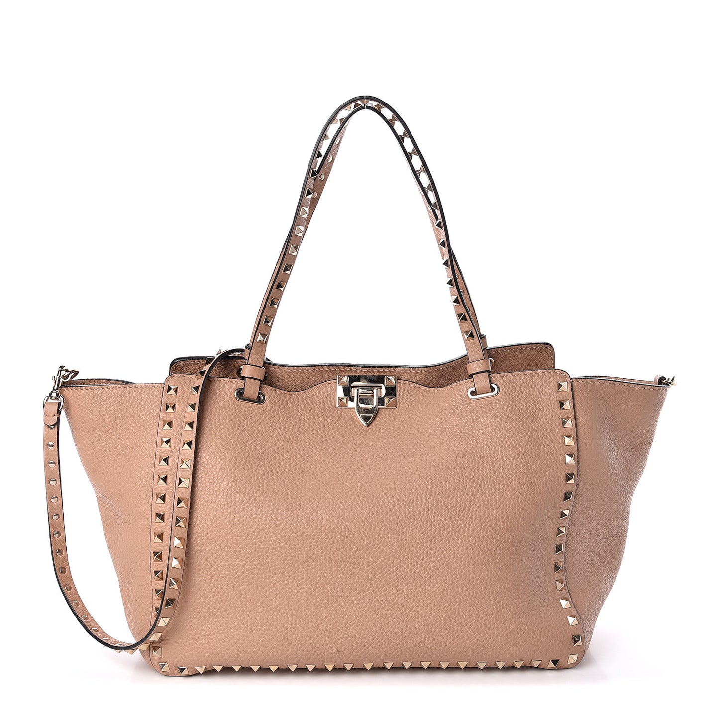 Pebbled Calfskin Medium Rockstud Tote Skin Sorbet