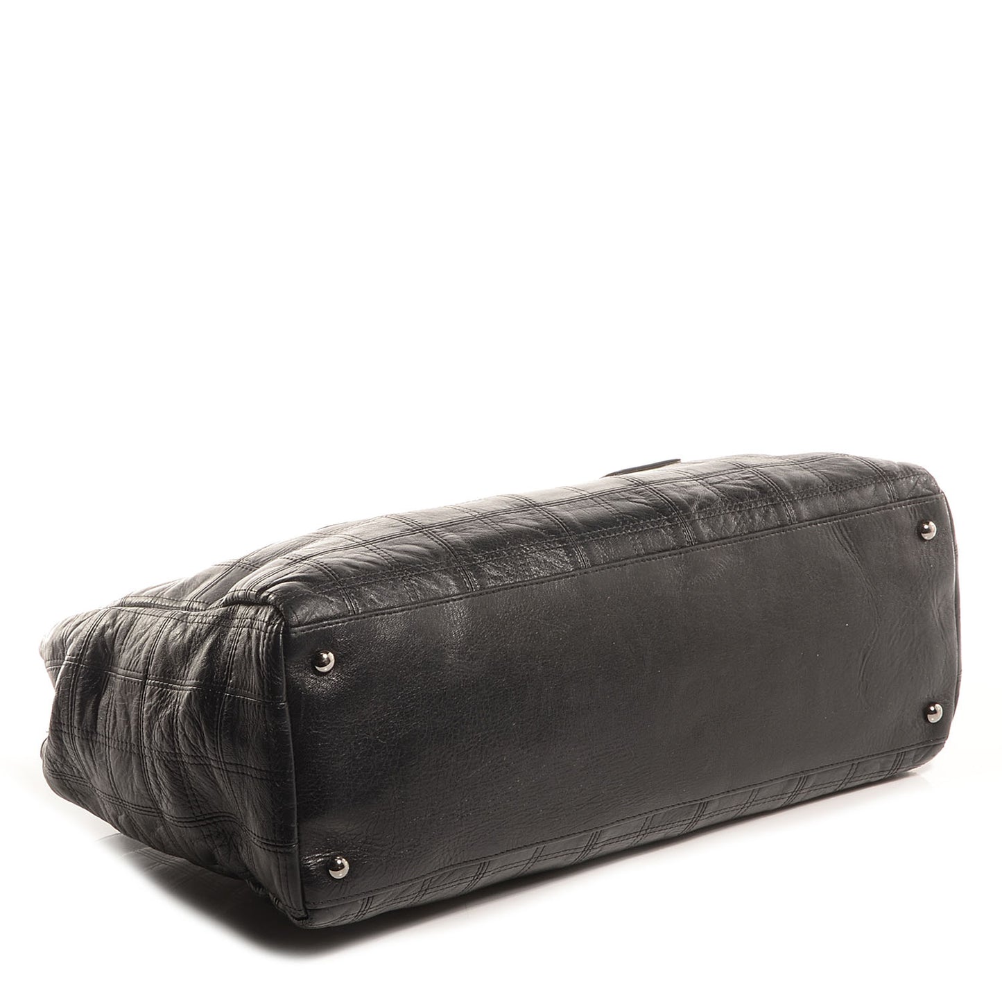 Lambskin Square Stitched Lax Large Tote Black