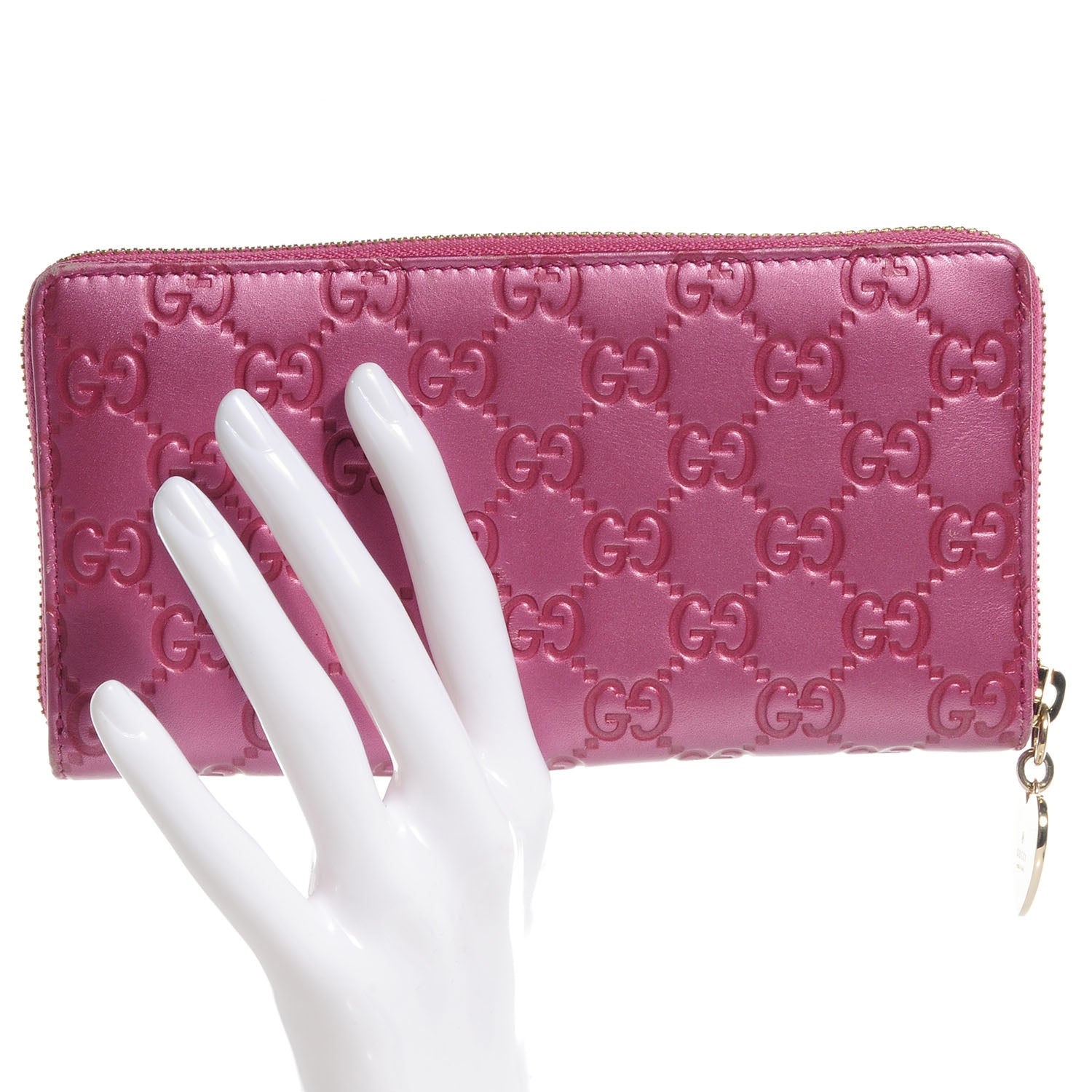 Gucci Metallic Soft Guccissima Heart Zip Around Wallet Fresia Rose 2 of 18