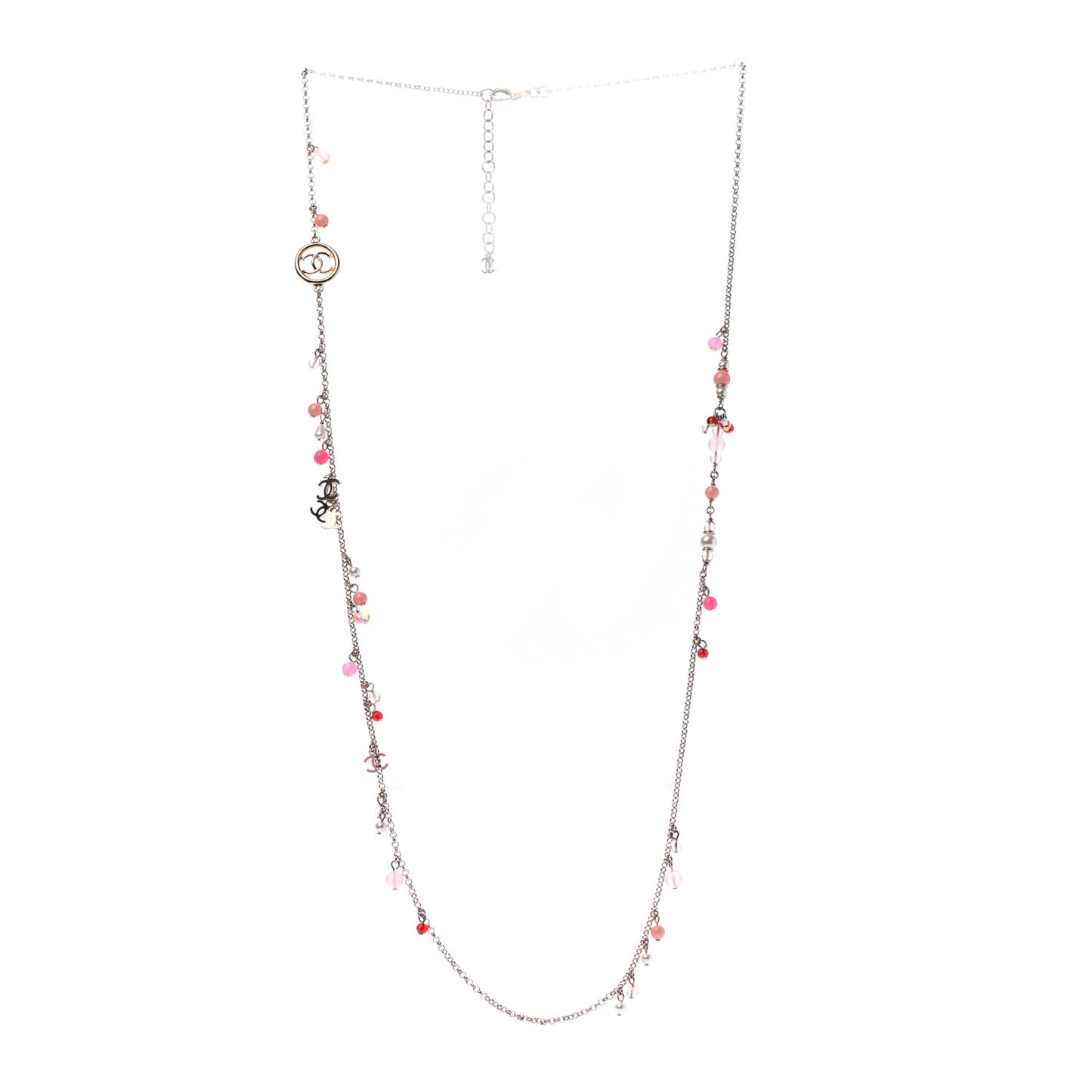 Resin Bead Pearl CC Long Necklace Gold Red Pink