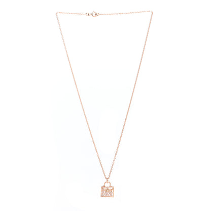 Hermes 18K Rose Gold Diamond Kelly Amulette Pendant Necklace 3 of 6