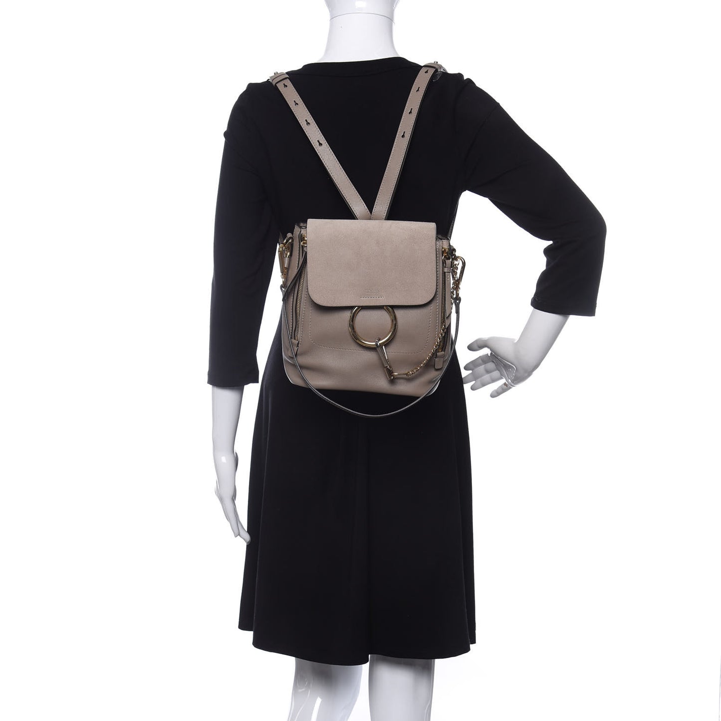 Suede Calfskin Small Faye Backpack Motty Grey
