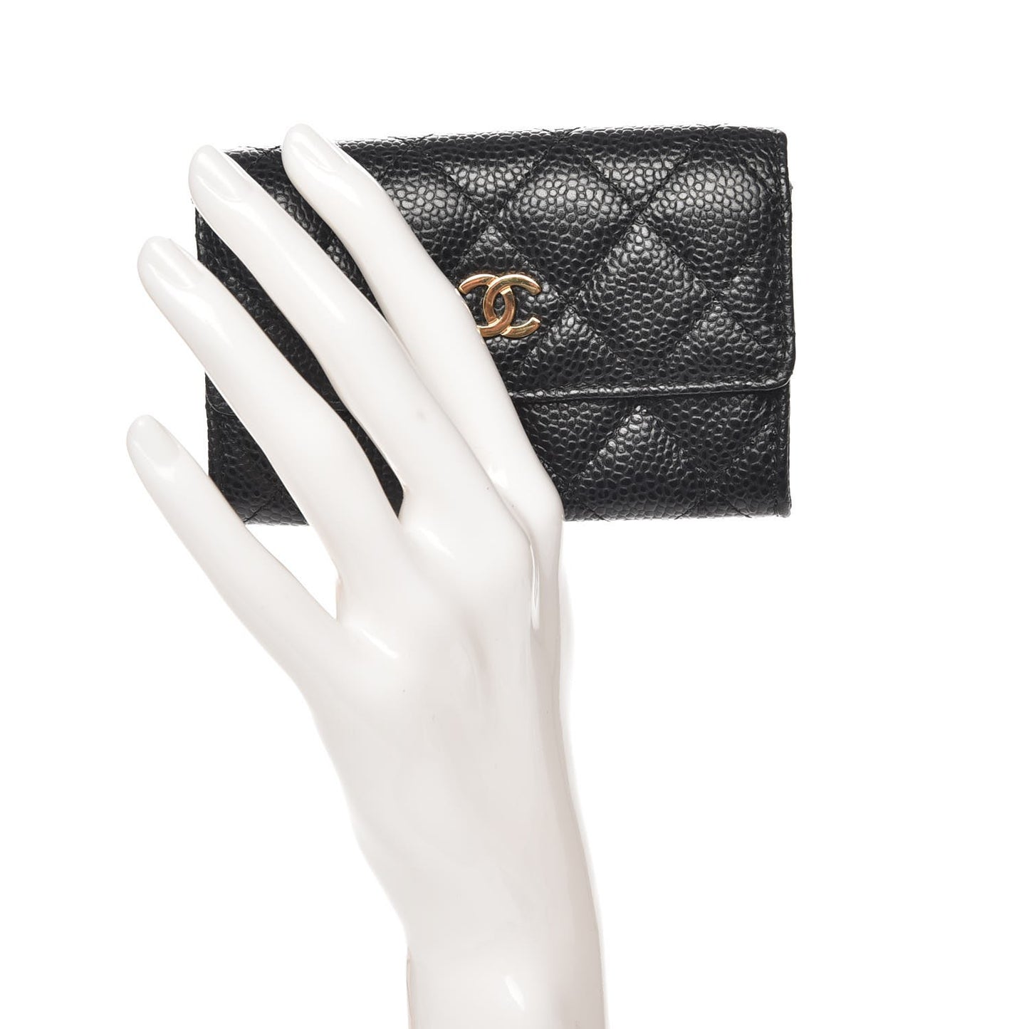 Caviar Quilted Flap Card Holder Black