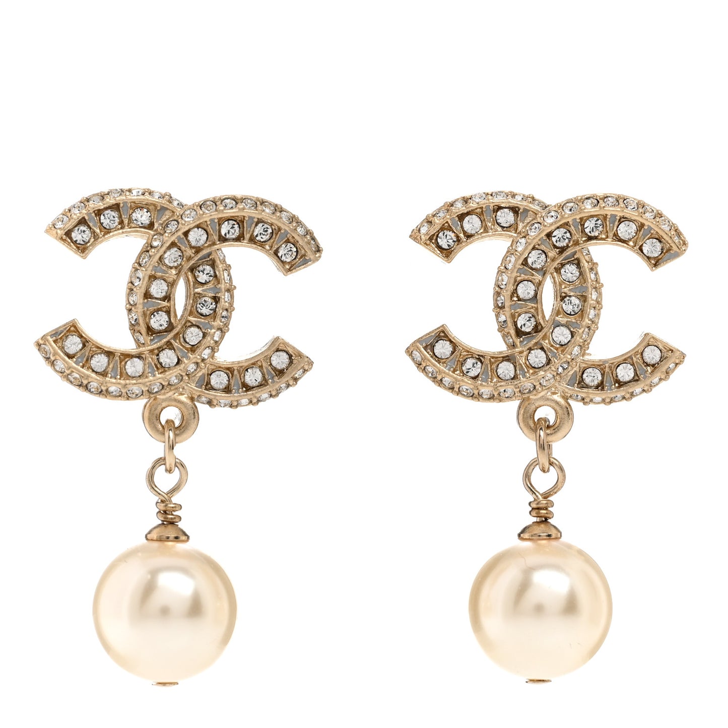 Crystal Pearl CC Drop Earrings Gold