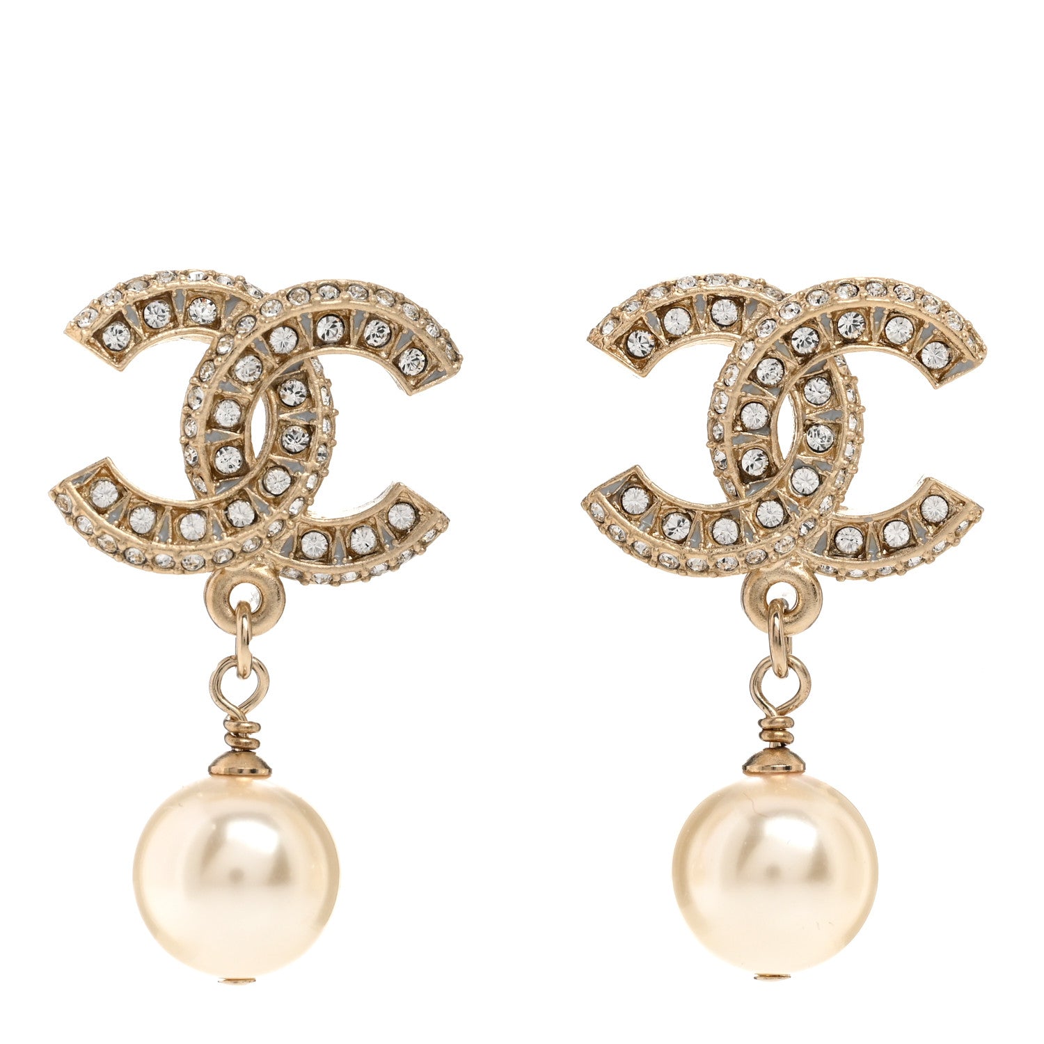 Chanel Crystal Pearl CC Drop Earrings Gold 1 of 5