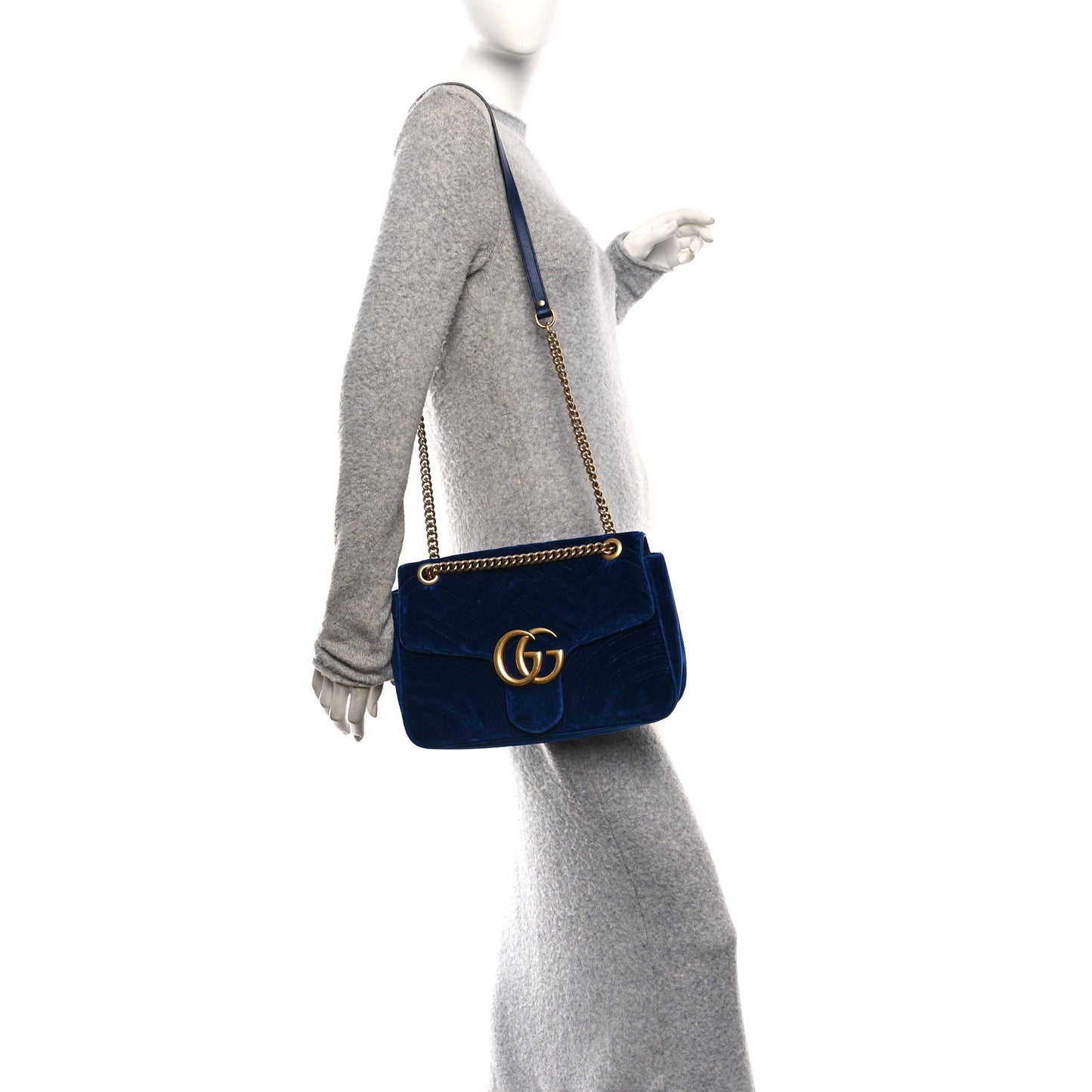 Velvet Matelasse Small GG Marmont Shoulder Bag Cobalt Blue