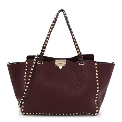 Valentino Garavani Pebbled Calfskin Medium Rockstud Tote Rubin 1 of 9