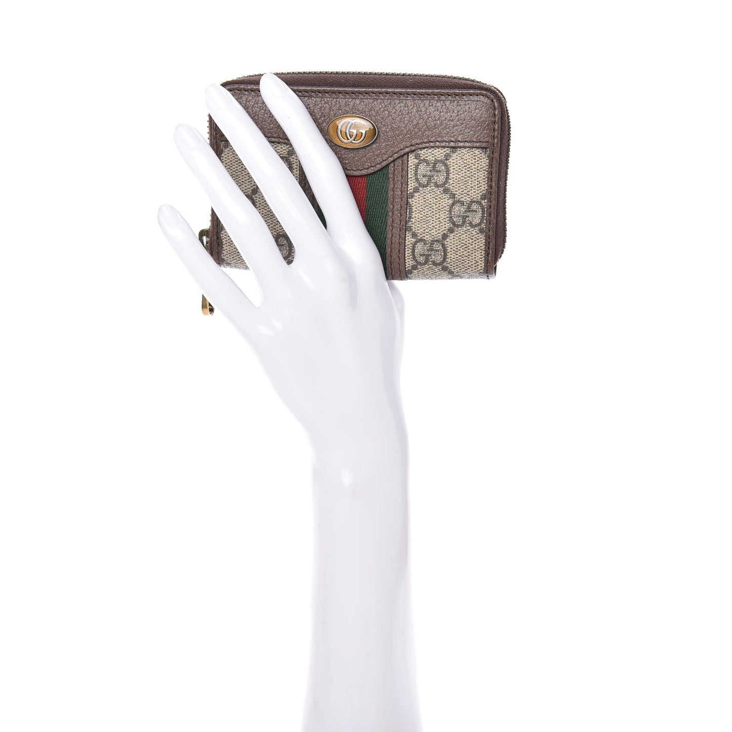 GG Supreme Web Ophidia Zip Around Card Case Brown