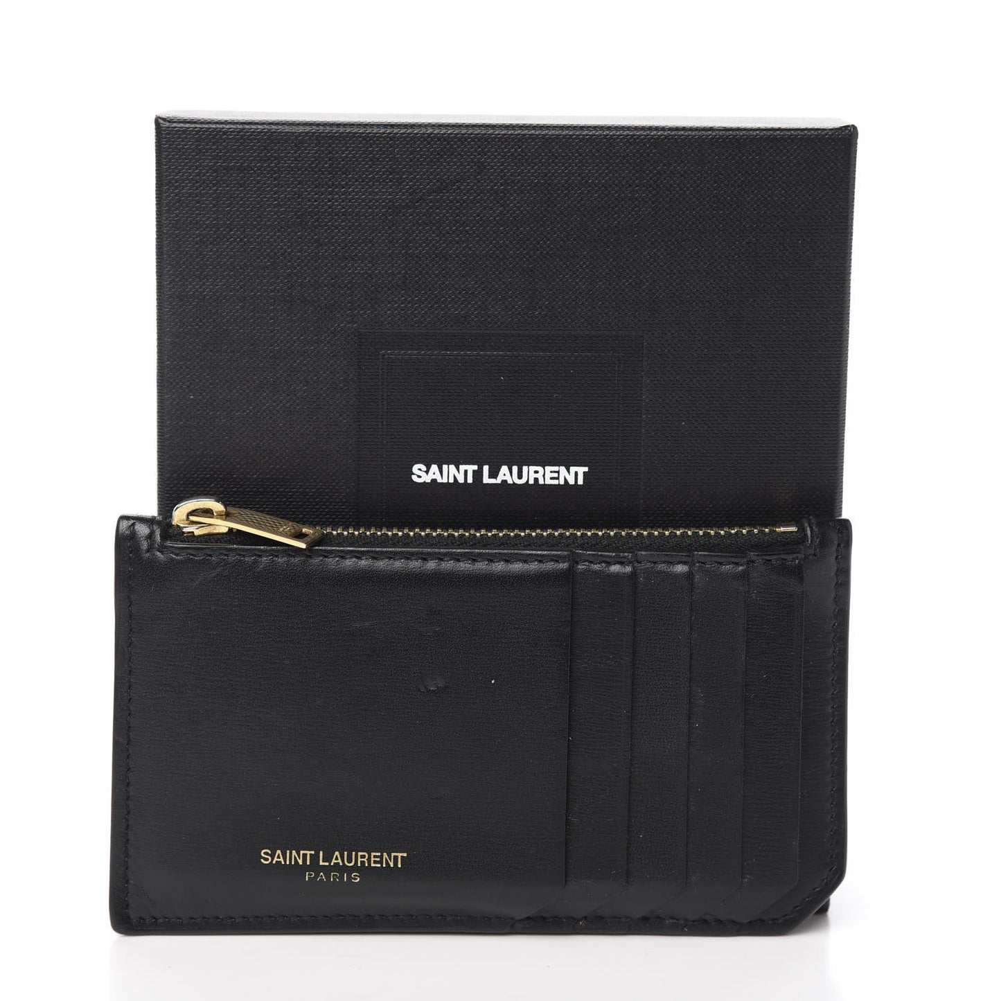 Calfskin 5 Fragments Zip Pouch Card Holder Black