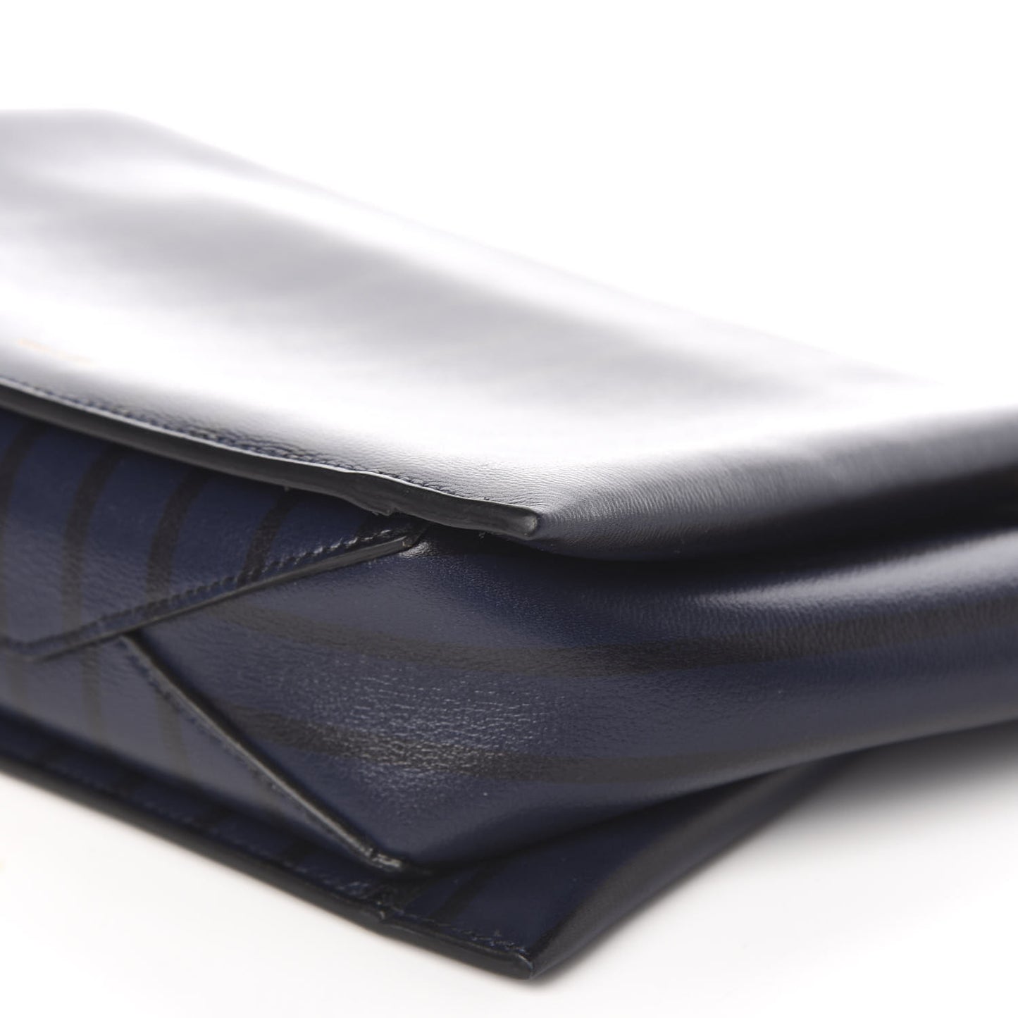 Grained Calfskin Striped Tri-Fold Clutch Midnight