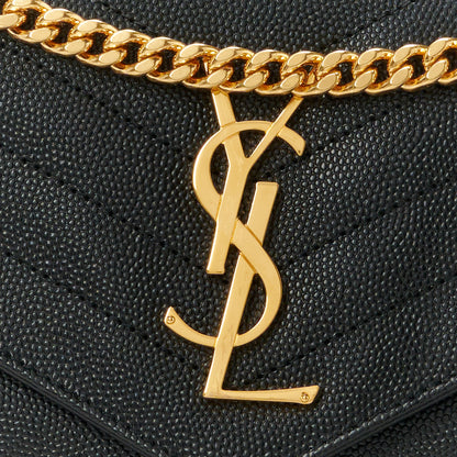 Saint Laurent Grain De Poudre Matelasse Chevron Monogram Chain Wallet Black 7 of 9